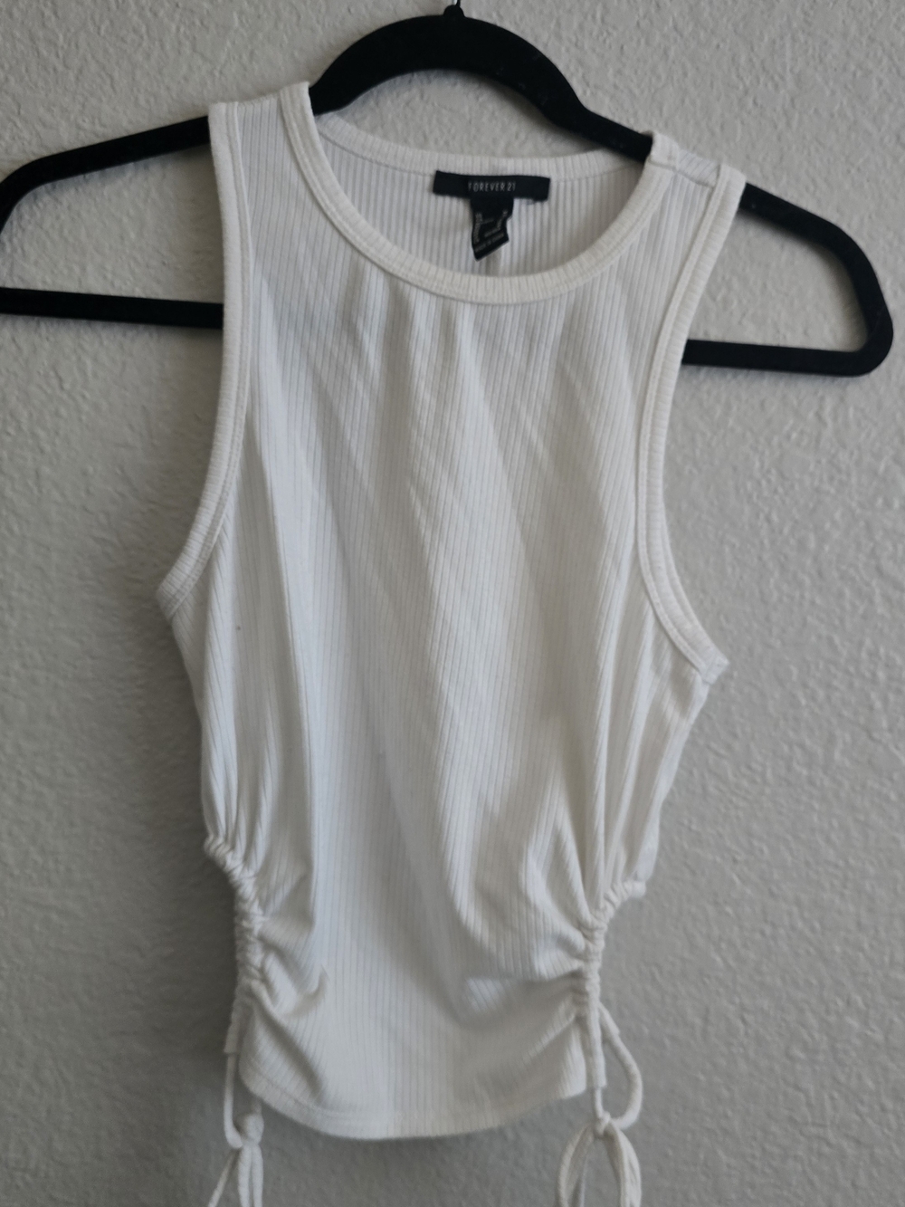 Forever 21 White Ribbed Drawstring Tank Top